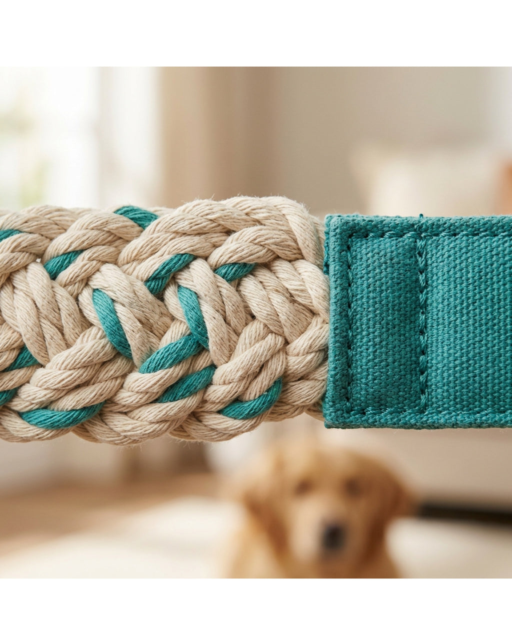 Gridn Braided Rope Tug Toy 42 cm Natural and Teal - Detail view